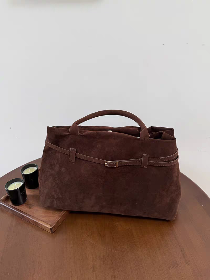 秋冬新款柔霧磨砂手提包 法式絨感復古大包