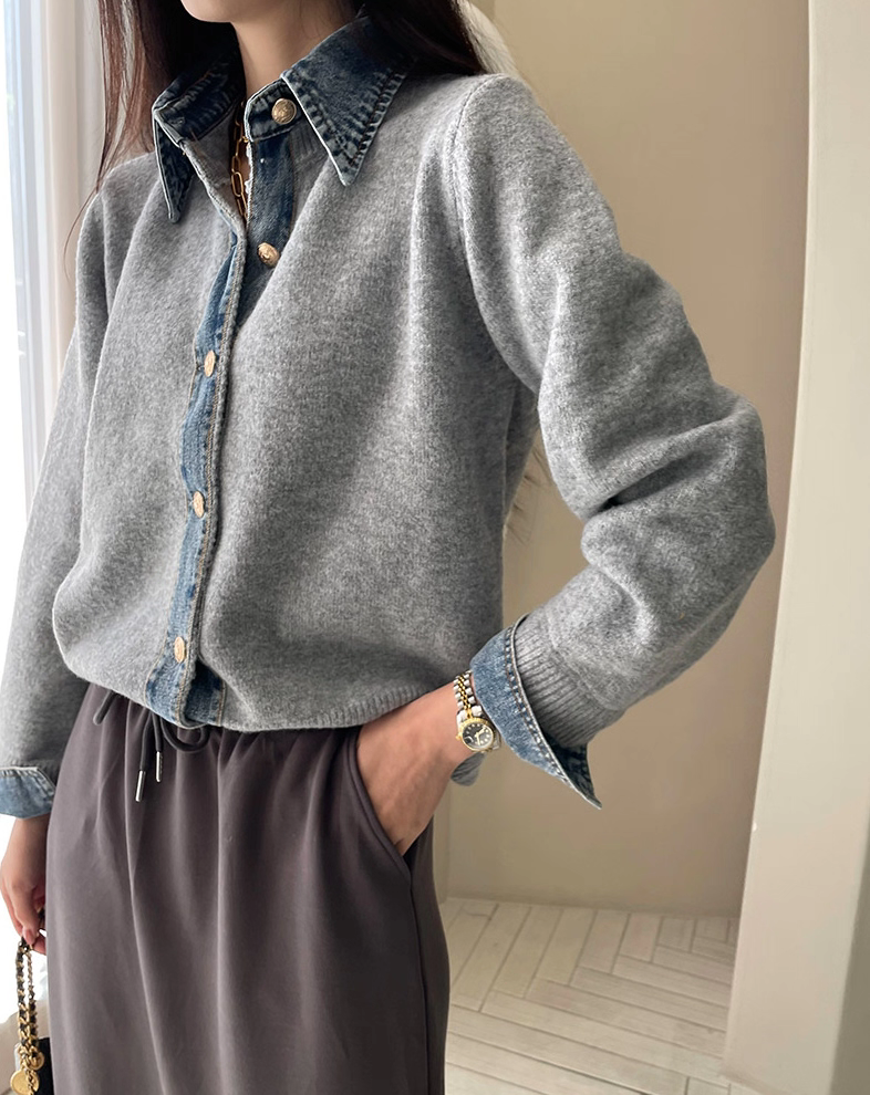 韓系牛仔拼接毛針織衫4