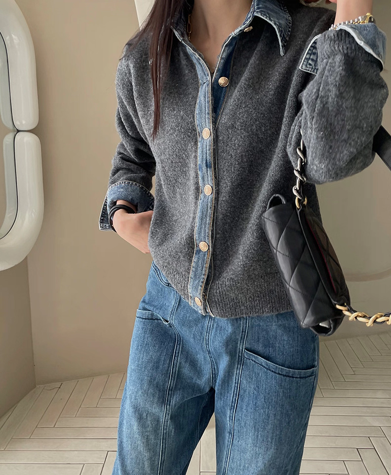 韓系牛仔拼接毛針織衫5