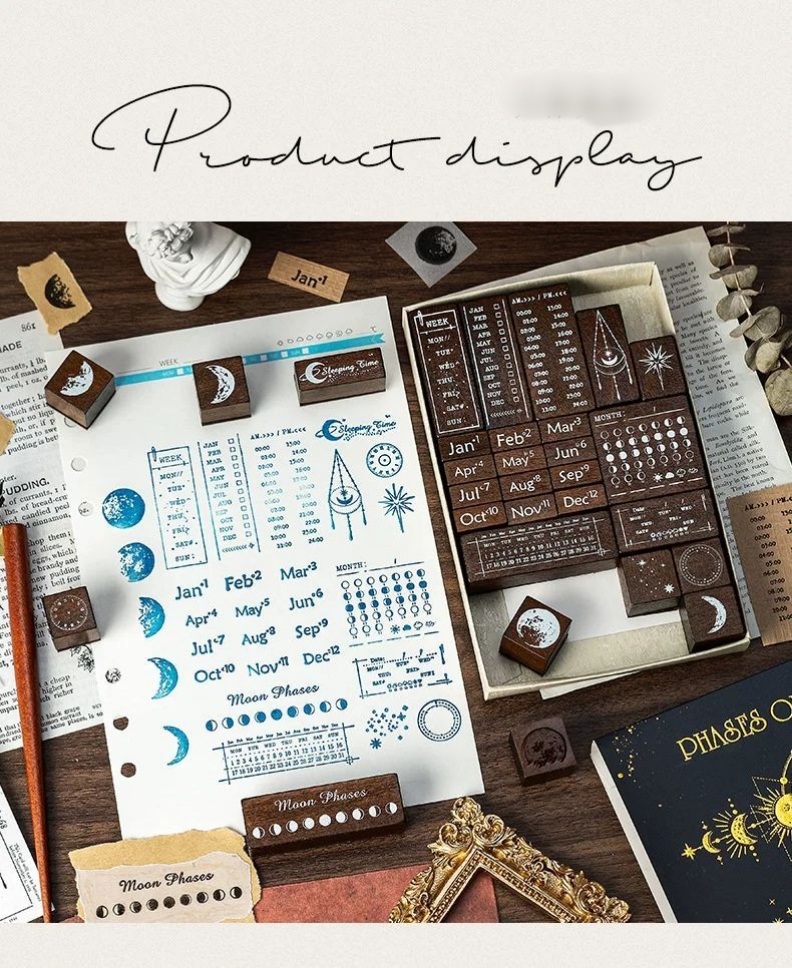 月相星輝木質印章套盒 30枚萬年曆 × 月亮手帳印章7