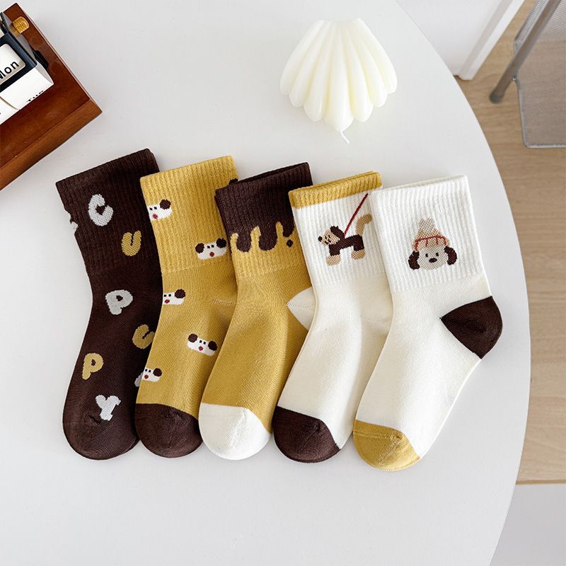 秋冬兒童狗狗棉質中筒襪款5雙組
