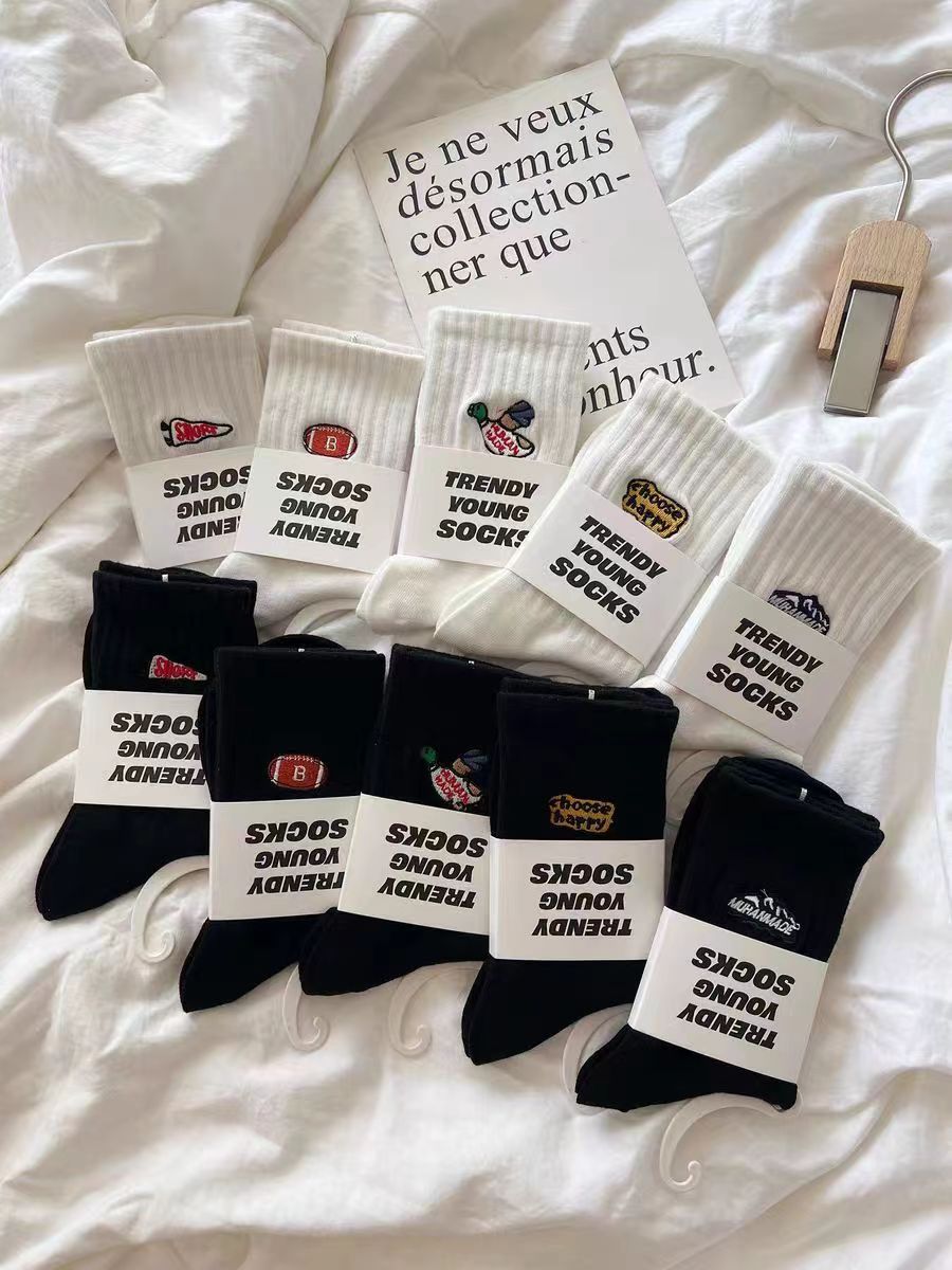 情侶襪也要有儀式感 韓系刺繡短襪5雙組