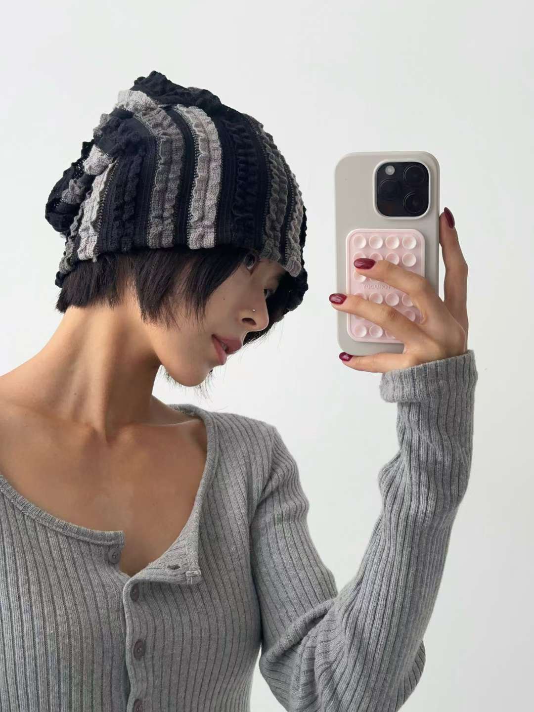 拚色皺皺帽 2colors