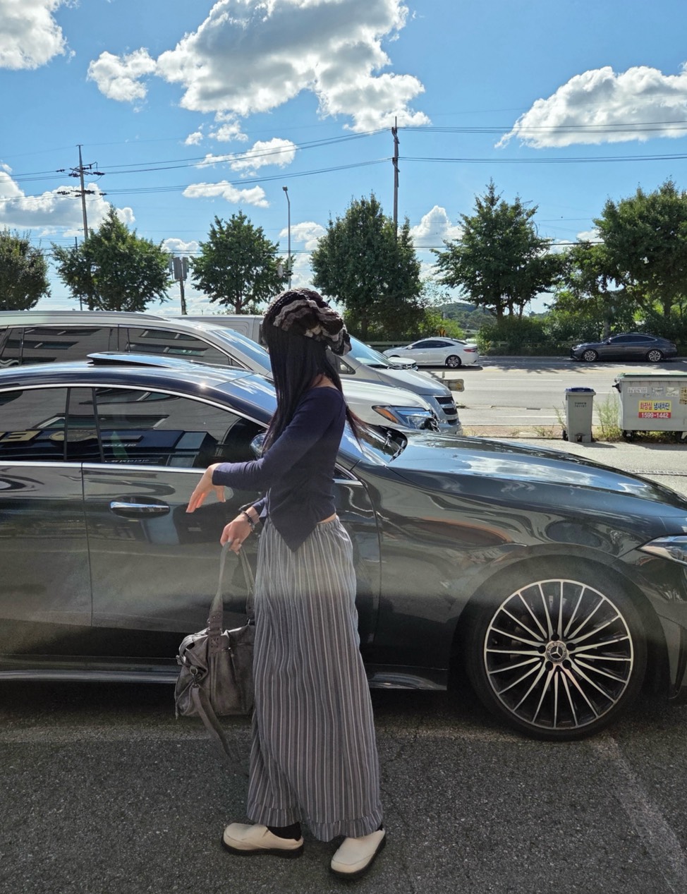 日系文青直線條紋長裙 1color