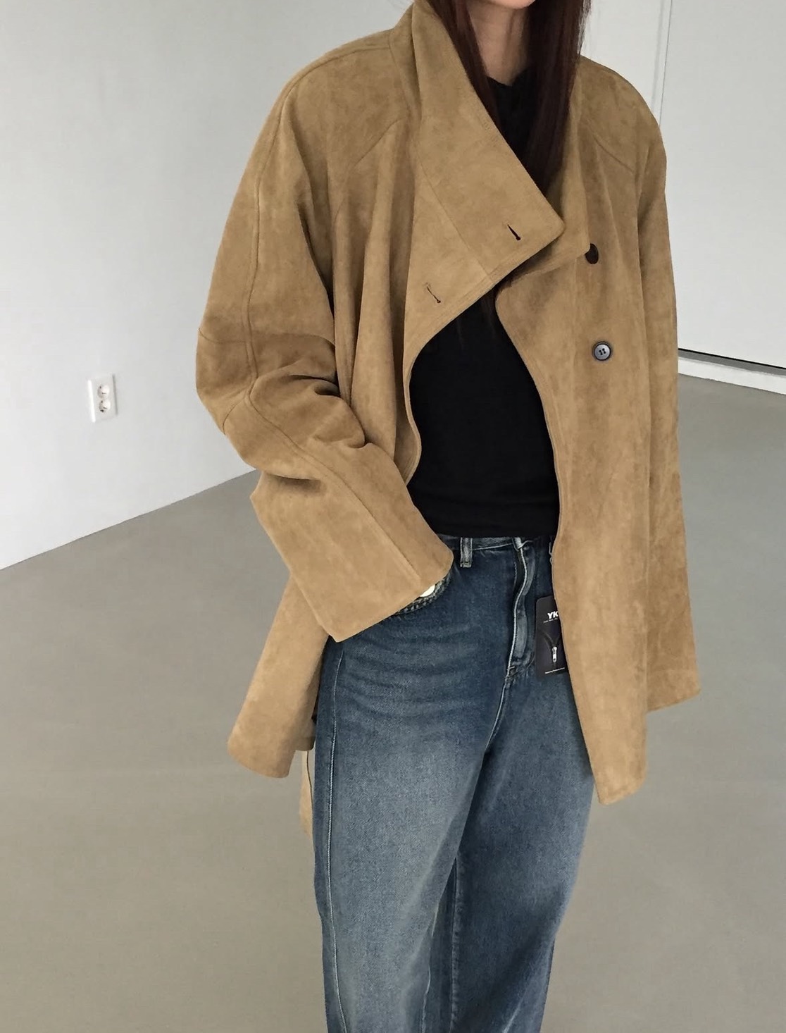 倫敦浪漫碎片麂皮中外套大衣 1color