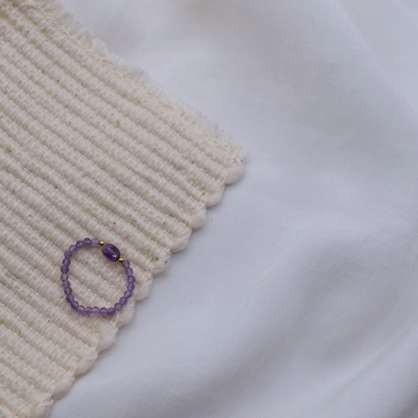 天然石 復古彈性珠戒 14KGF