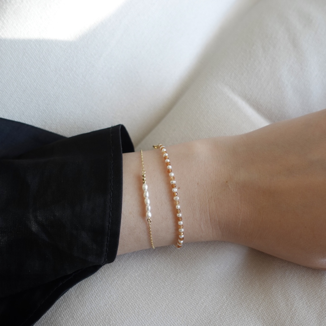 橙色石榴石珍珠手鍊14KGF4