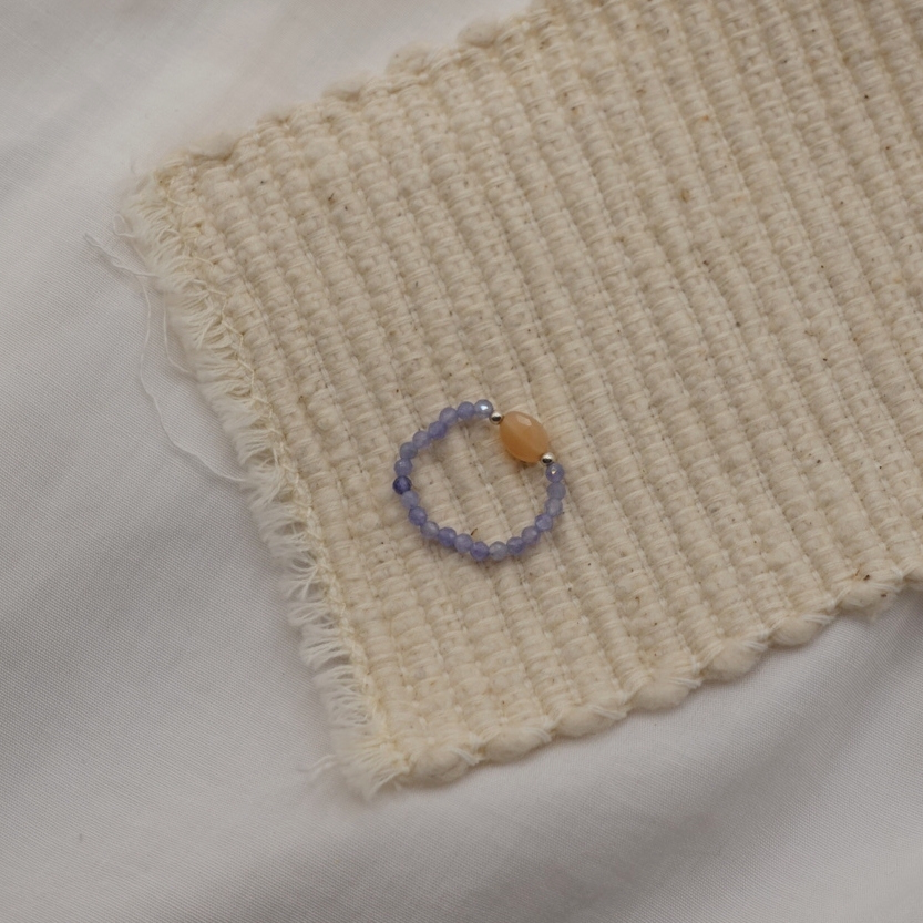 落日 坦桑石彈性珠戒 S925