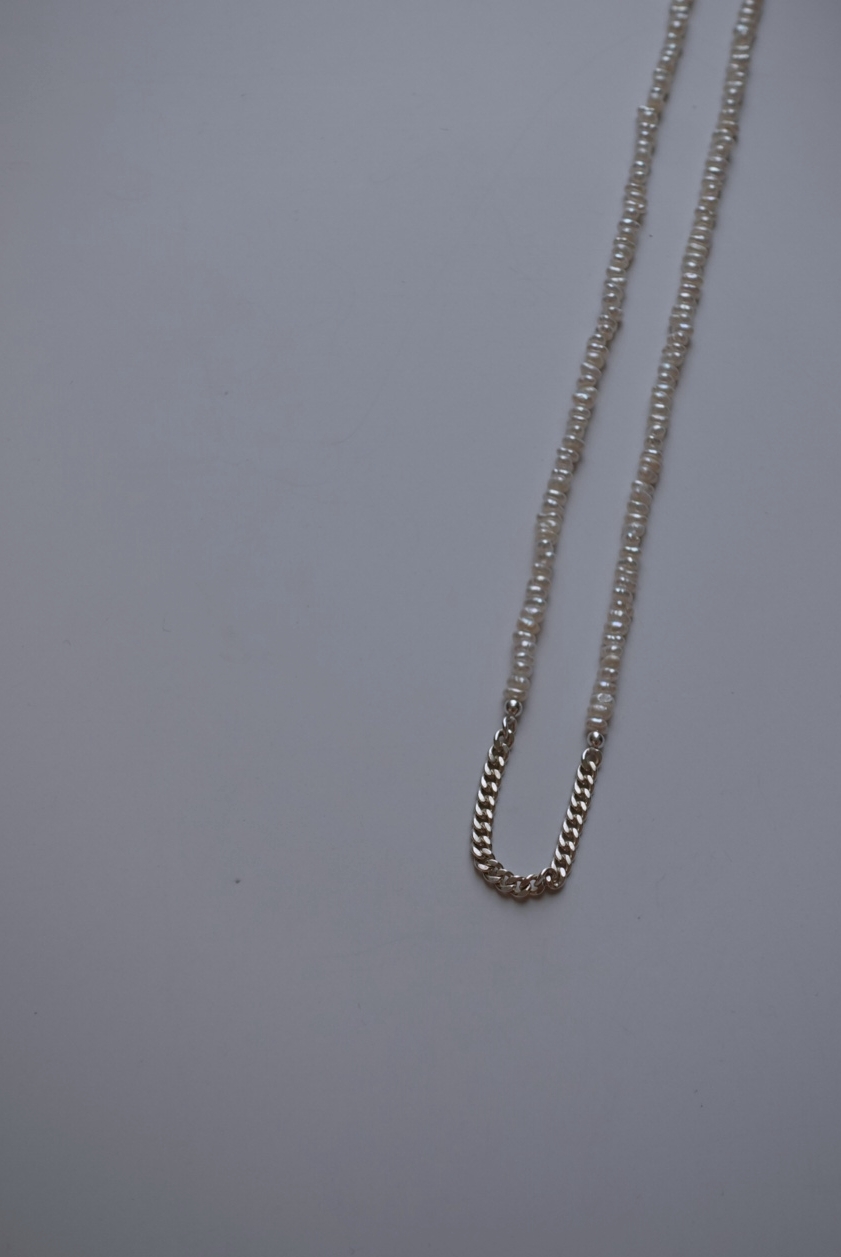 有點個性細扁珍珠項鍊 S925