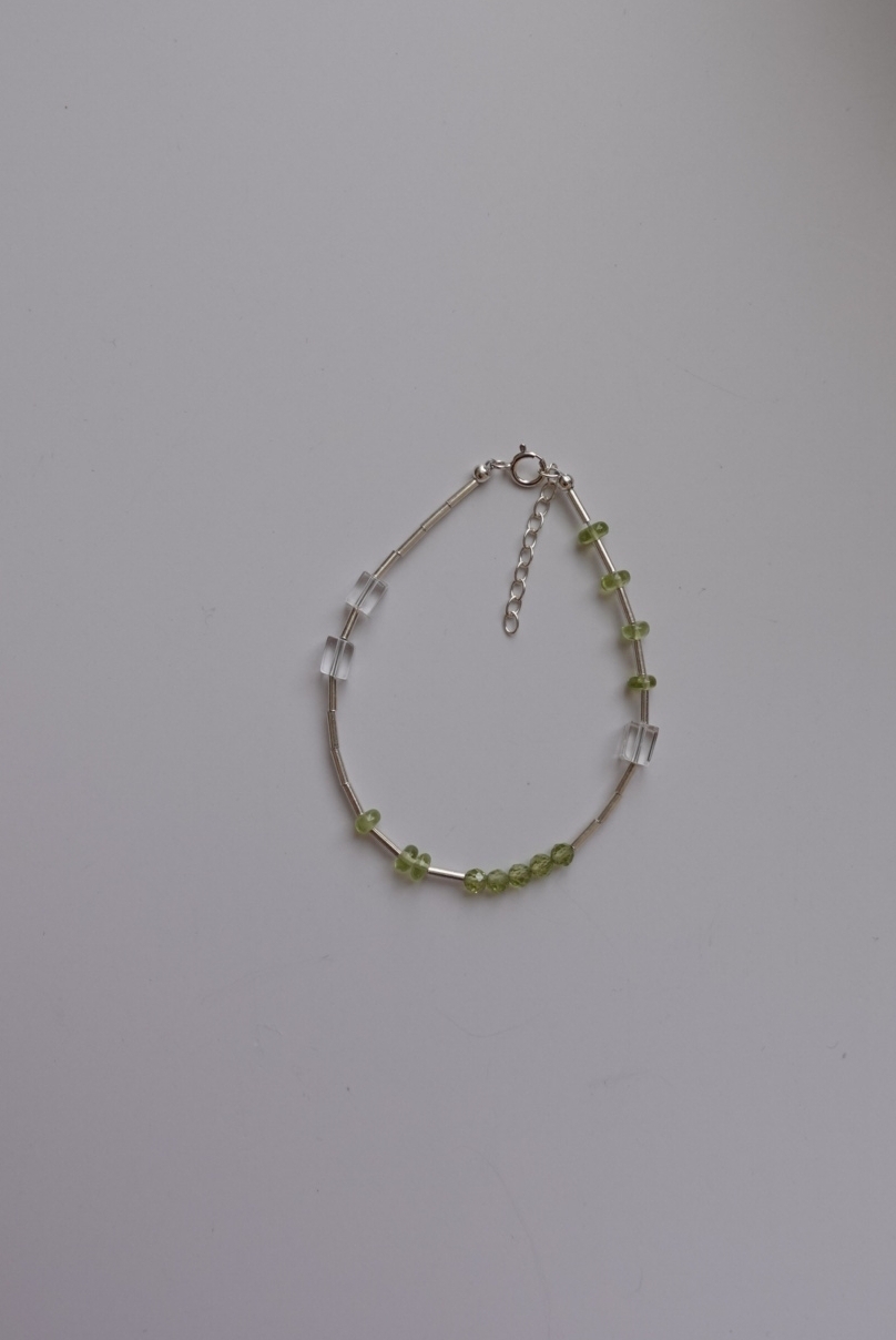 方塊白水晶橄欖石手鍊 S925