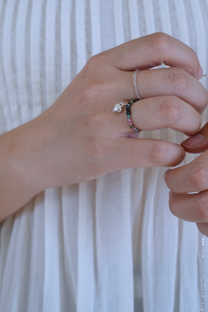 愛心碧璽彈性珠戒 S925