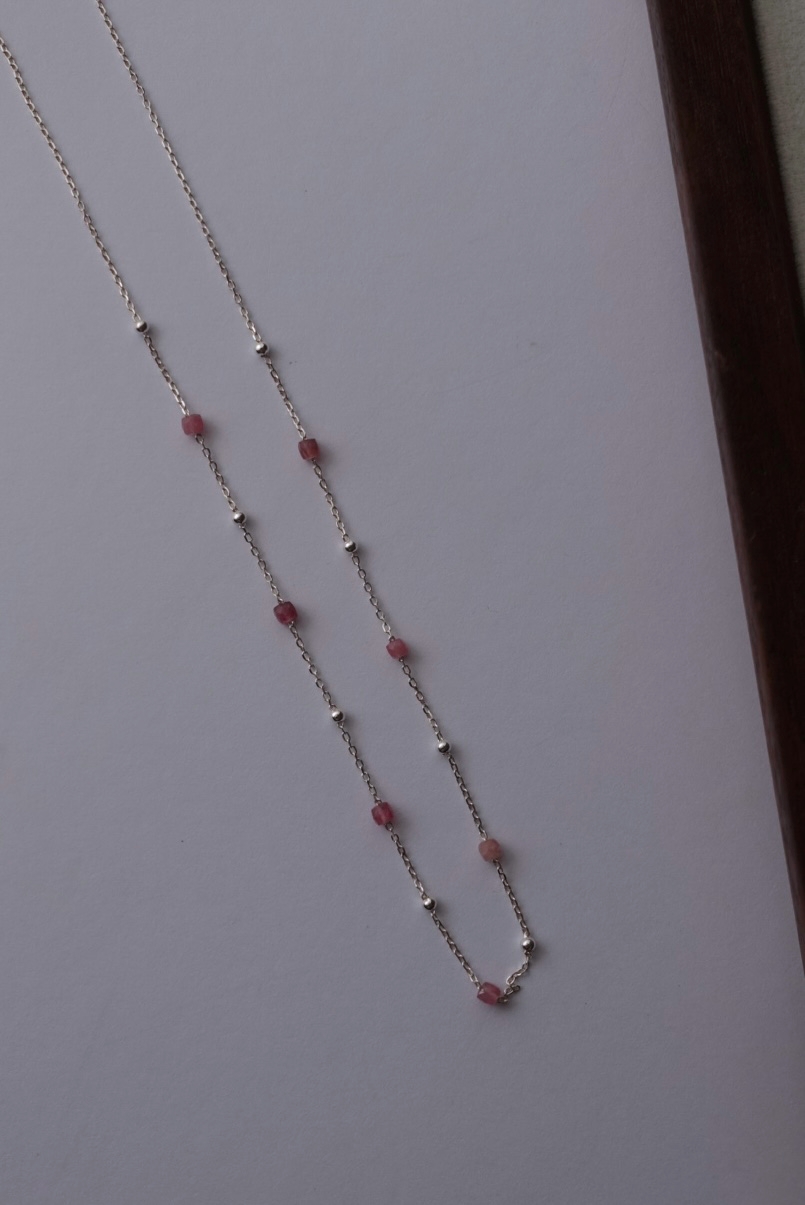 方糖碧璽銀珠間隔項鍊 S9257