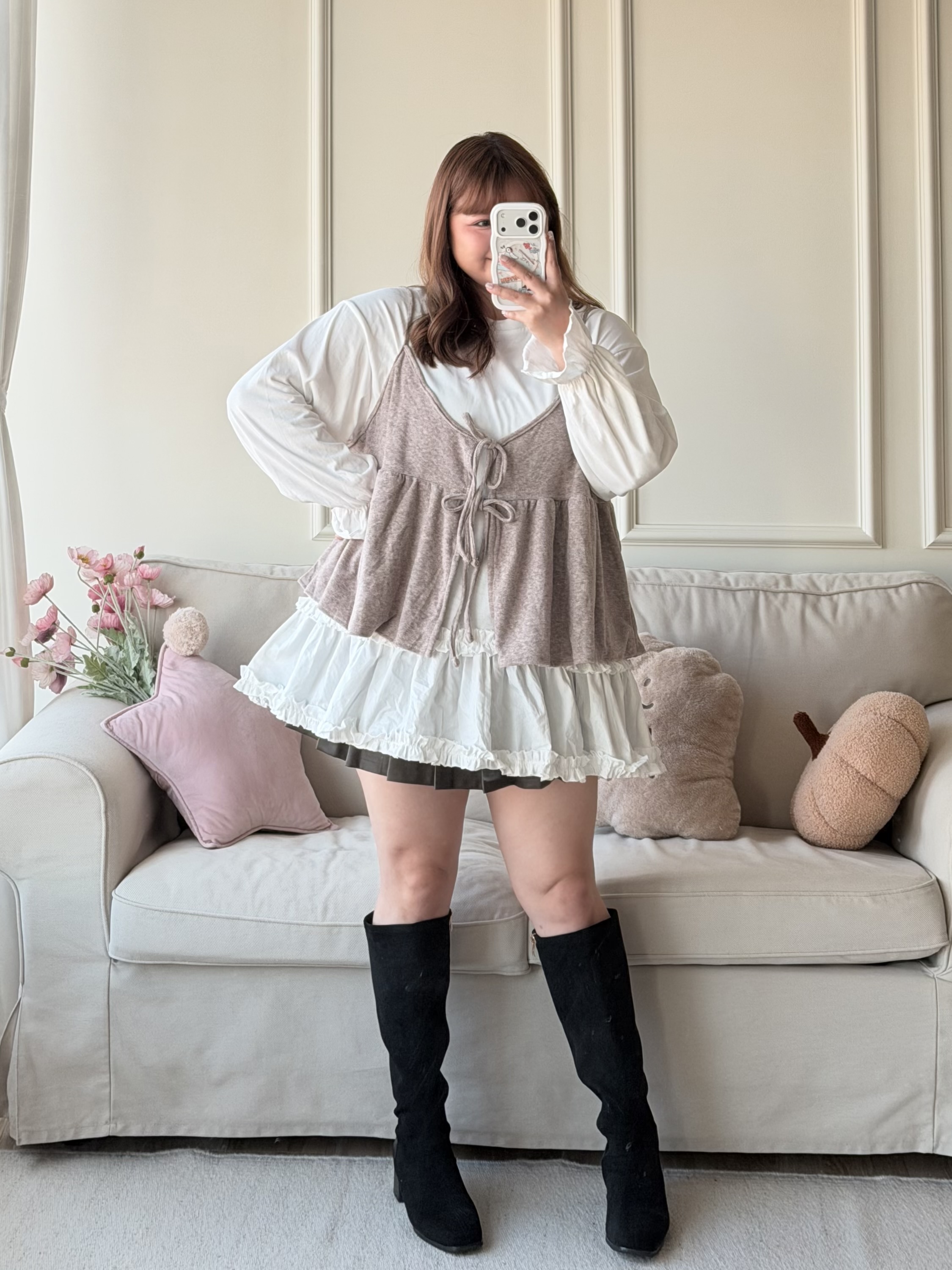 VOL.18｜素色可愛花邊長版上衣短洋