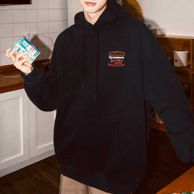 【現貨】法式麵包印花刷毛帽T