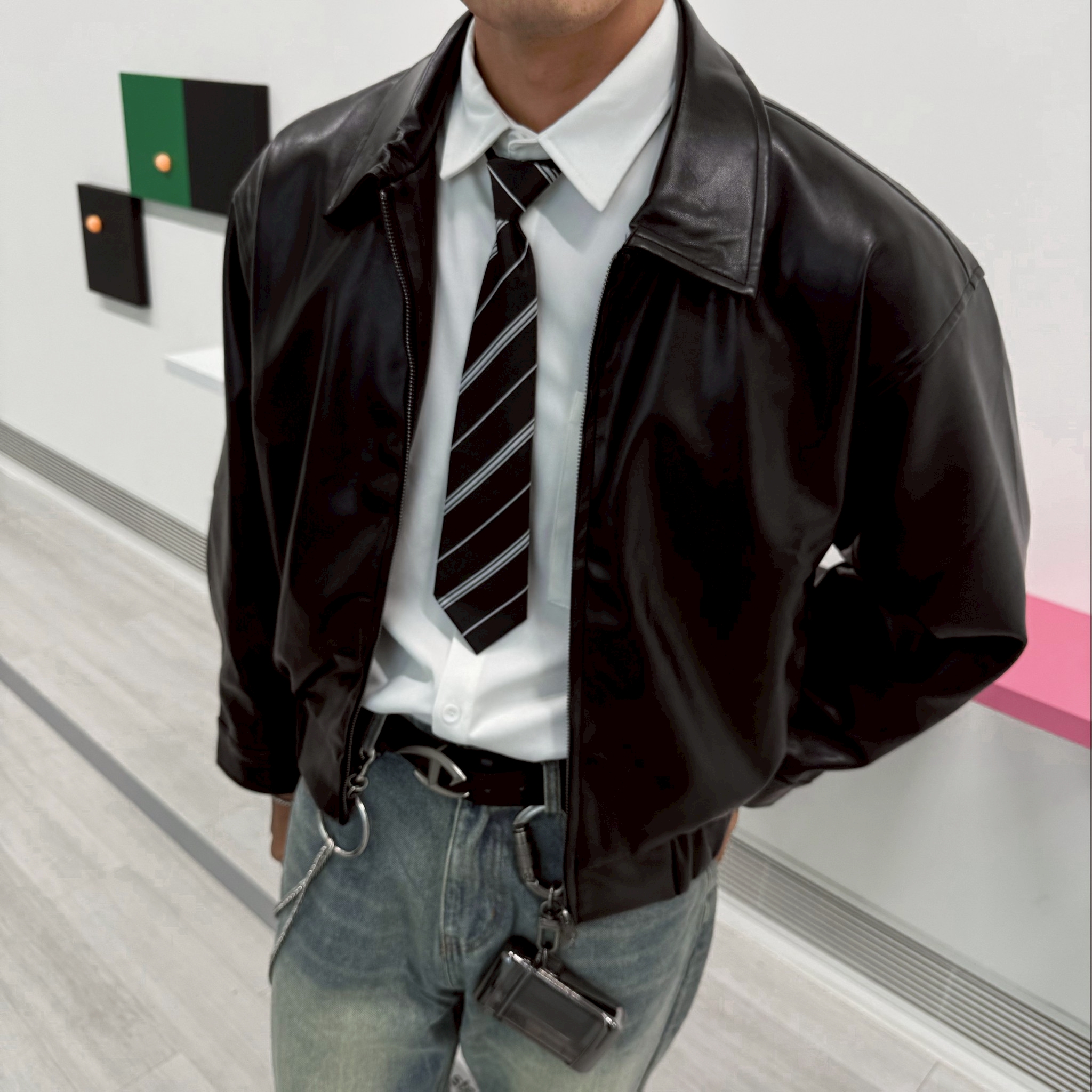 【皮革質感單品】街頭短版BOXY皮革夾克外套 【皮革質感單品】街頭短版BOXY皮革夾克外套