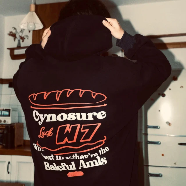 【現貨】法式麵包印花刷毛帽T