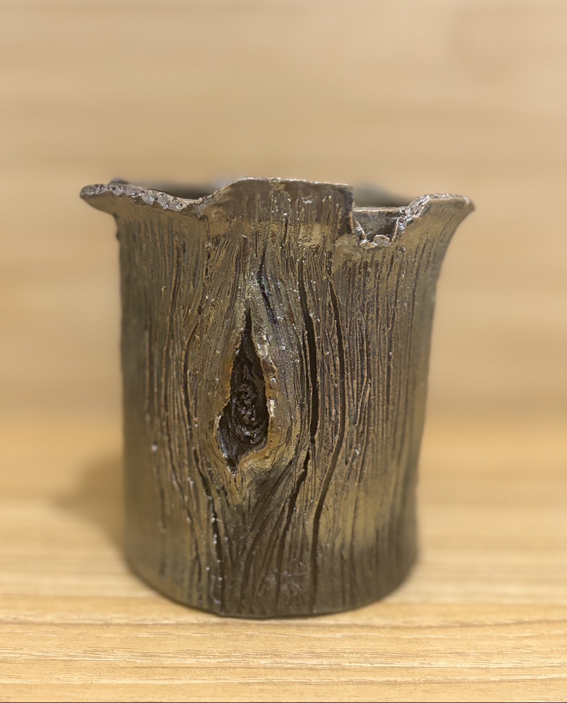 雪之手作陶＿仿生系列＿窯燒烏金木紋瓶