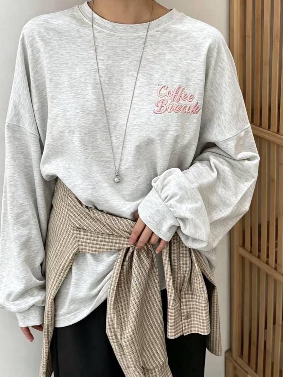 Coffee Break 前後刺繡寬鬆長版大T*3色 B1271282