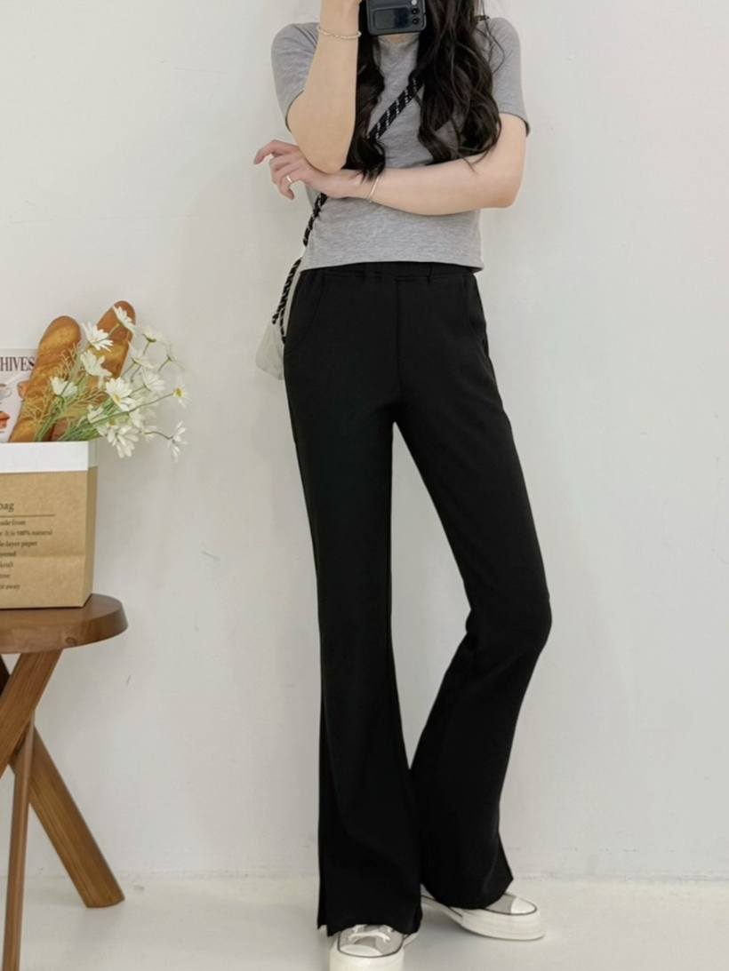 輕薄彈力西裝顆粒紋側開岔喇叭褲*1色 K740083