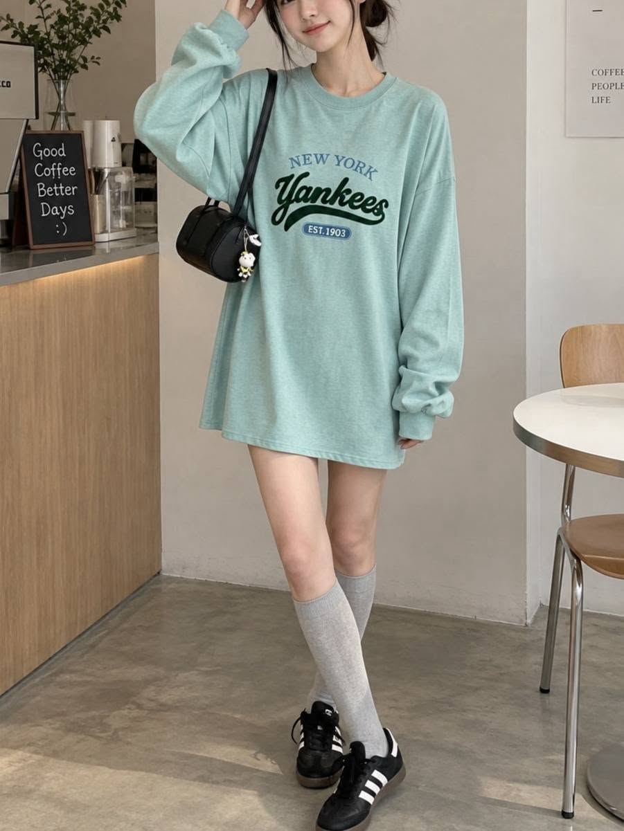 美式復古紐約字母刺繡寬鬆長版大T *4色 B1265306