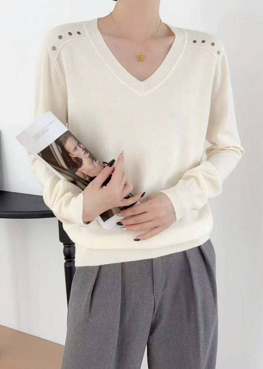 簡約銅釘釦V領針織衫*5色  k98098