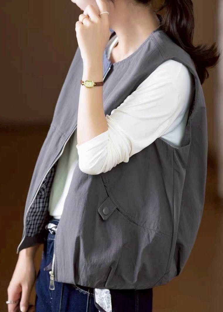 洗水棉圓領拉鏈款背心外套*2色 KB088056