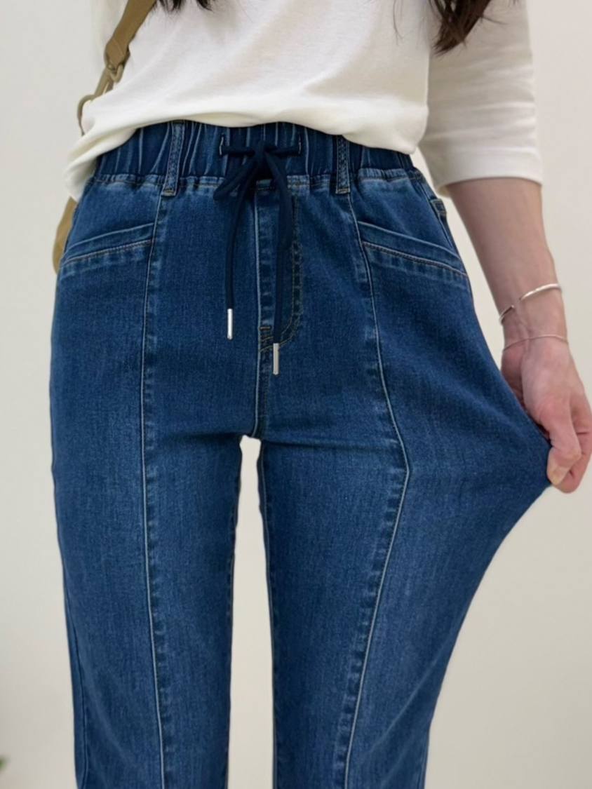 雙釦編織腰角口不規則剪裁喇叭牛仔褲*1色 K740086