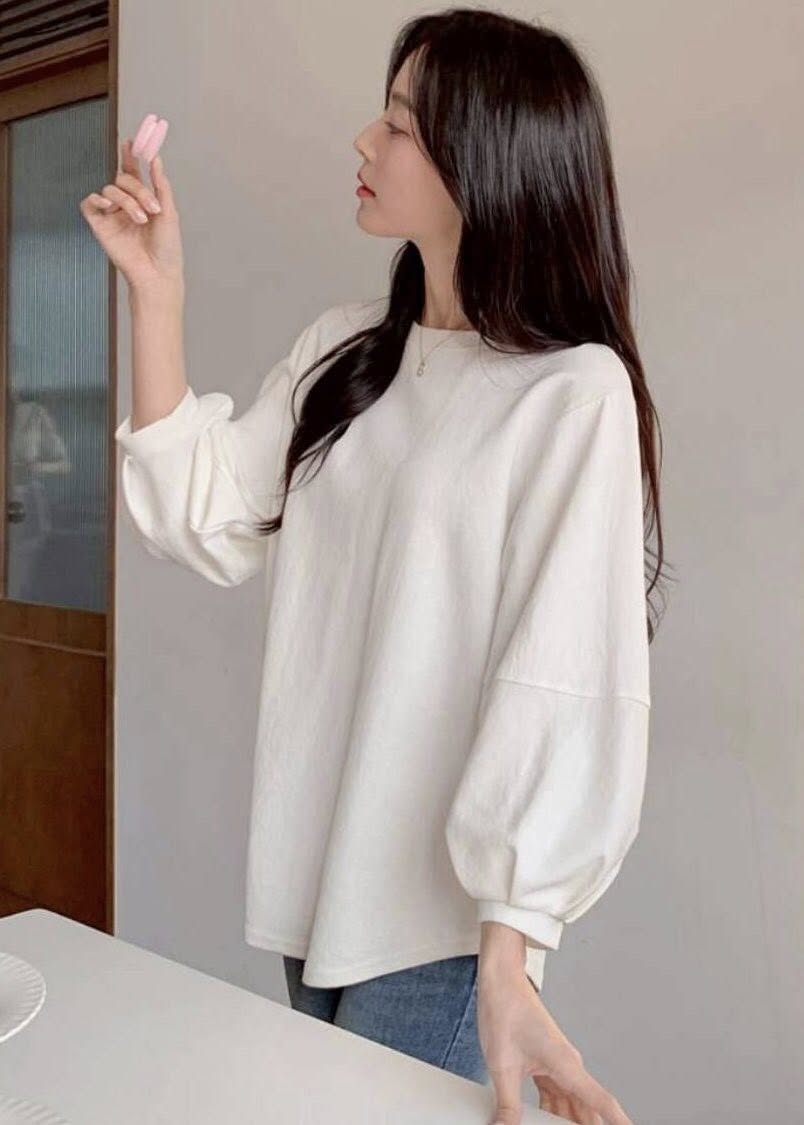 氣質8分小泡袖設計棉質上衣*4色 K97899