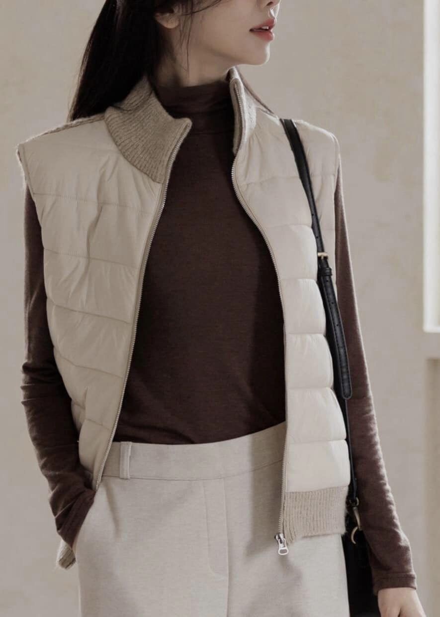 韓國高領針織拼接羽絨棉背心*1色 KB91058085