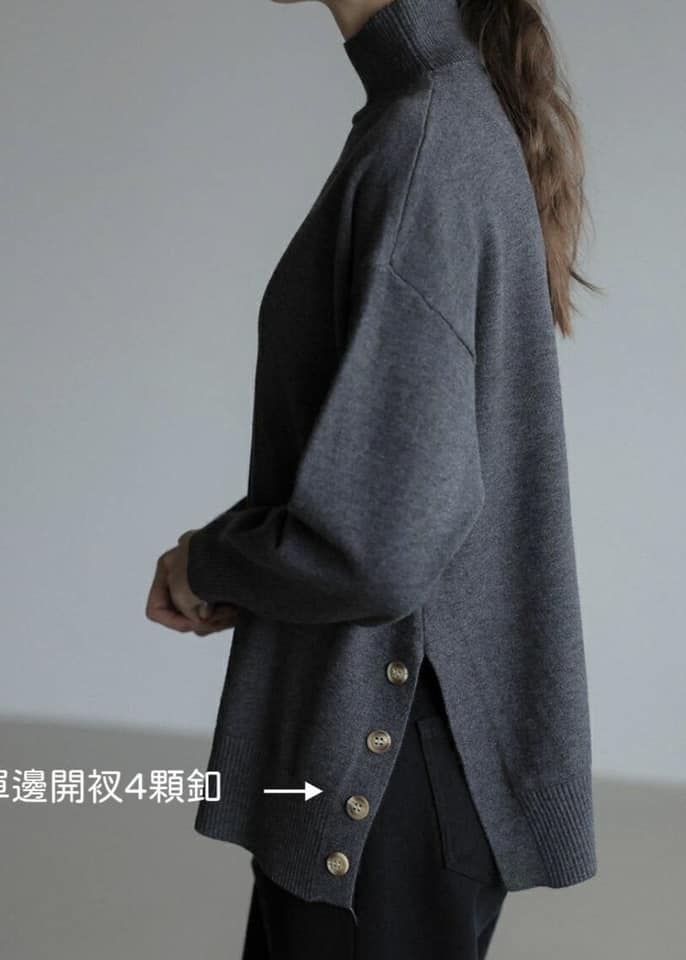 立領單邊開衩針織*5色 K988989