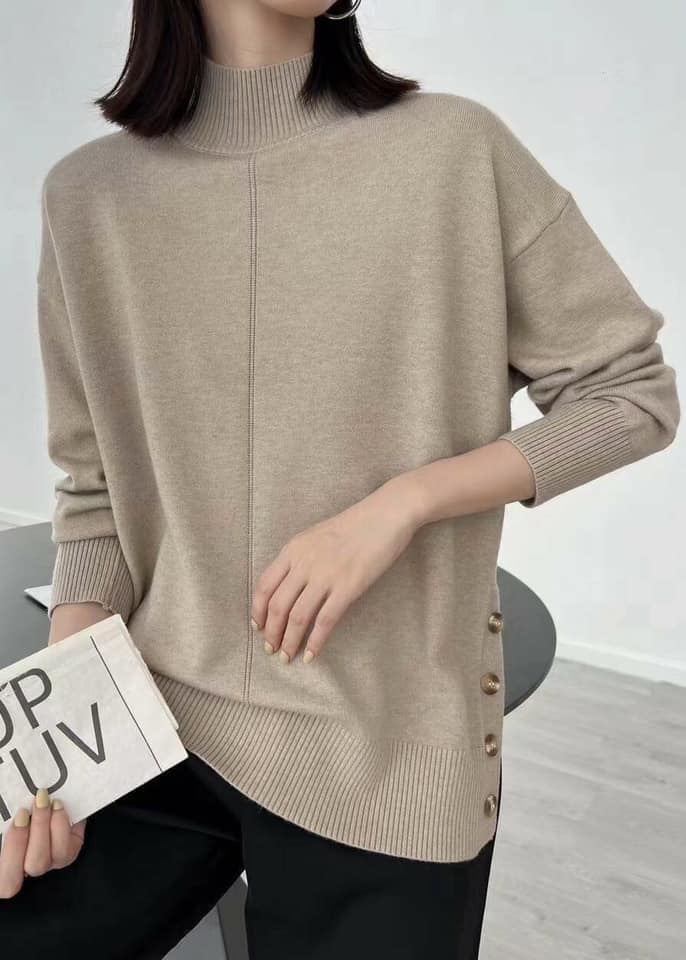 立領單邊開衩針織*5色 K988982