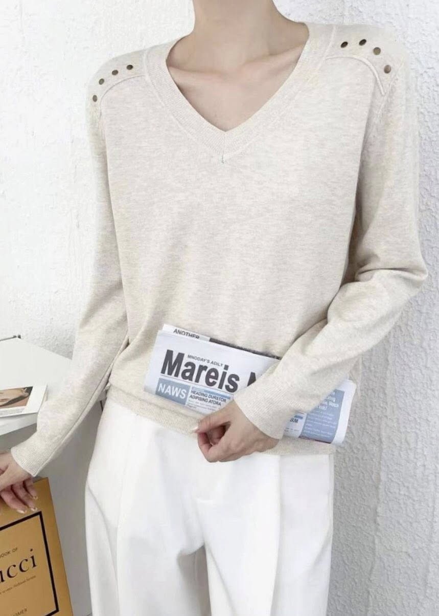 簡約銅釘釦V領針織衫*5色 k980985