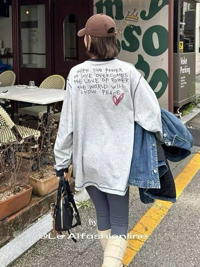 塗鴉愛心前後刺繡車線大T *4色 B1262309