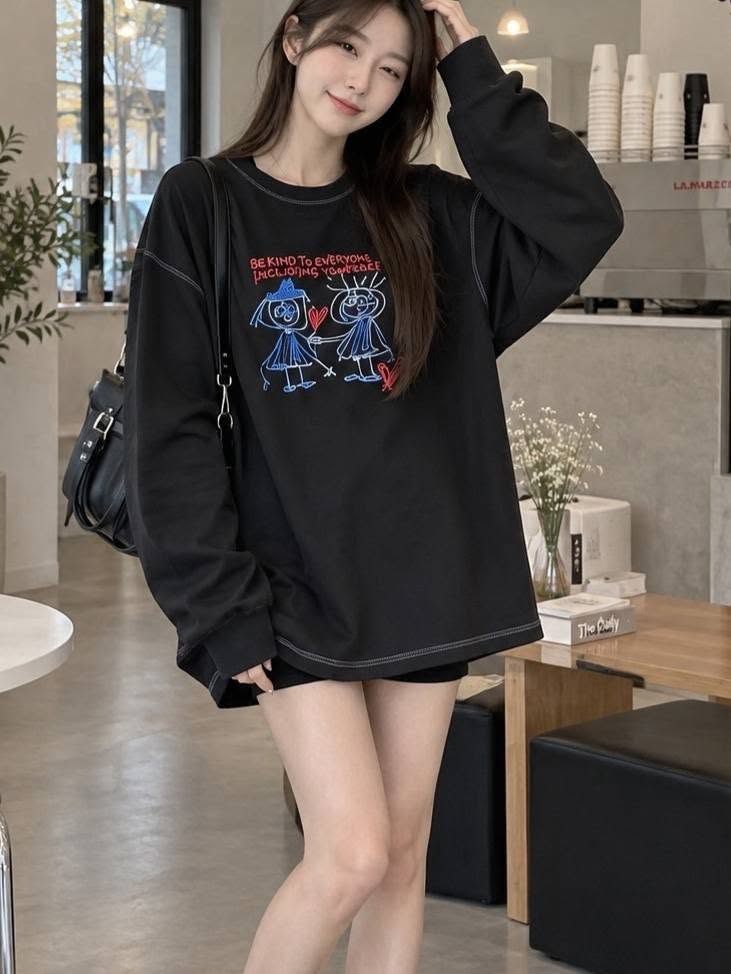 塗鴉愛心前後刺繡車線大T *4色 B1262306