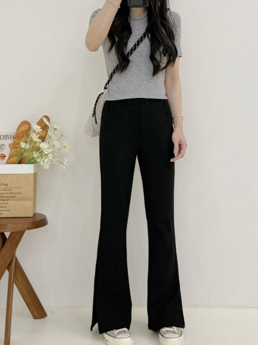輕薄彈力西裝顆粒紋側開岔喇叭褲*1色 K740081
