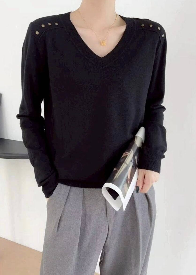 簡約銅釘釦V領針織衫*5色 k980984