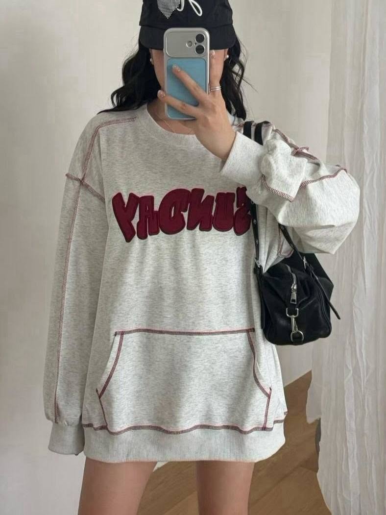 棉麻拼接撞色大學T*3色B77932