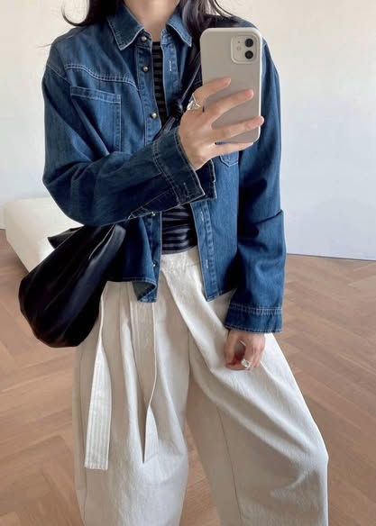 小金釦雙口袋牛仔襯衫 *1色 K088688