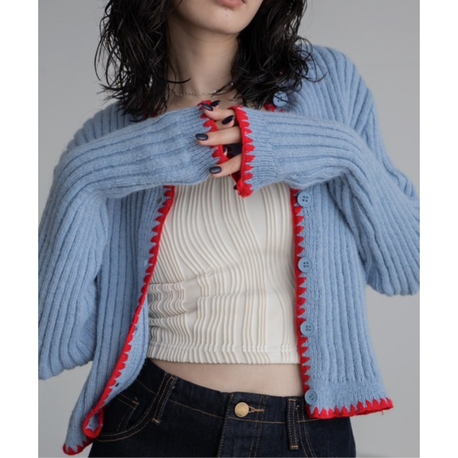 【日本VACANCY】撞色縫線針織開襟衫