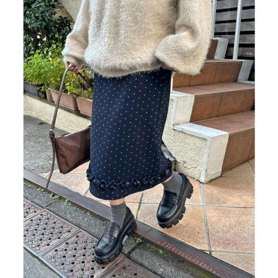 【umm.】荷葉邊中長及膝裙