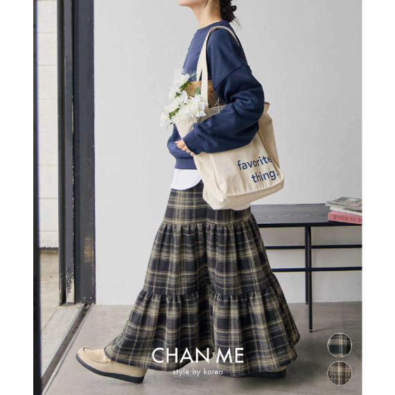 【CHAN ME】2025 秋冬新款 韓系格紋多層次 (魚尾/荷葉邊) 長裙 (有內裡)