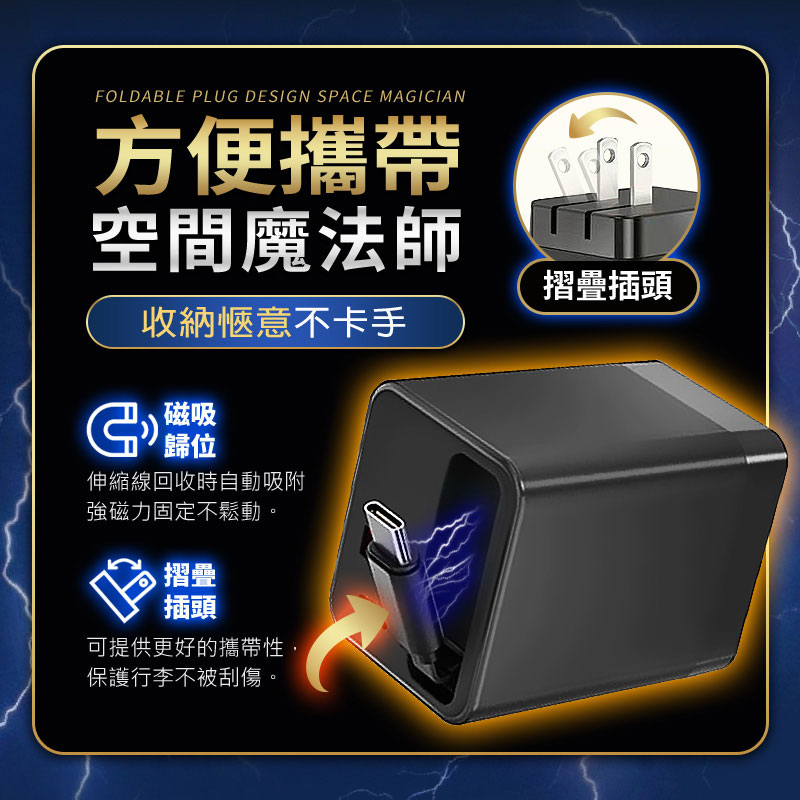 【UTA鴻嘉源】頂規 65W GaN 全能快充 | 伸縮線充電器IC-13 Type-C 快充頭 | 萬次抽拉 摺疊插腳 適用筆電/手機/平板7