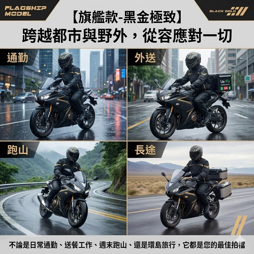 【UTA鴻嘉源】兩件式暴雨級機車雨衣-極夜配色 10000mm耐水壓 透氣網格 外送員雨衣 反光條 安全護航 MZO149