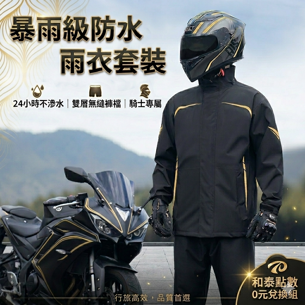 【UTA鴻嘉源】兩件式暴雨級機車雨衣-極夜配色 10000mm耐水壓 透氣網格 外送員雨衣 反光條 安全護航 MZO141