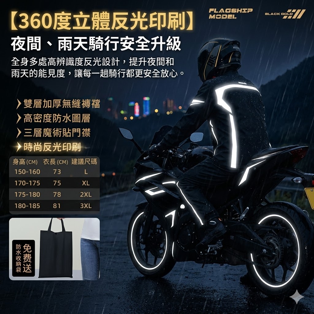 【UTA鴻嘉源】兩件式暴雨級機車雨衣-極夜配色 10000mm耐水壓 透氣網格 外送員雨衣 反光條 安全護航 MZO148