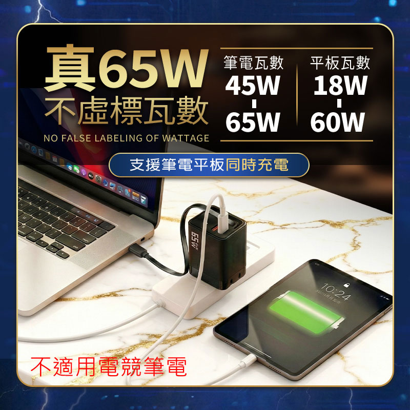 【UTA鴻嘉源】頂規 65W GaN 全能快充 | 伸縮線充電器IC-13 Type-C 快充頭 | 萬次抽拉 摺疊插腳 適用筆電/手機/平板4