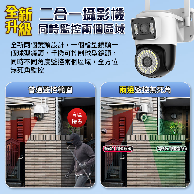 【UTA鴻嘉源】【2026旗艦款】雙鏡頭二合一 1080P 無線監視器 RK9|355度全景 智能追蹤 全彩夜視 雙向對講 防水防塵 遠端監控 (支援512G)4