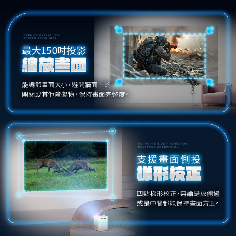 【UTA鴻嘉源】【4K極清畫質】智能迷你投影機BQ-1 家用/戶外便攜式 WIFI藍牙語音遙控 支援自動對焦/梯形校正/內建串流APP8