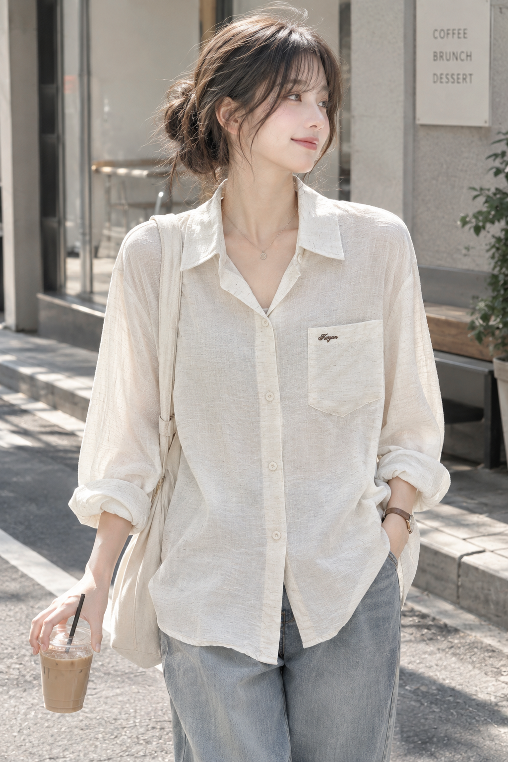Lumi Linen Shirt|日系 · 微光亞麻感寬鬆襯衫1