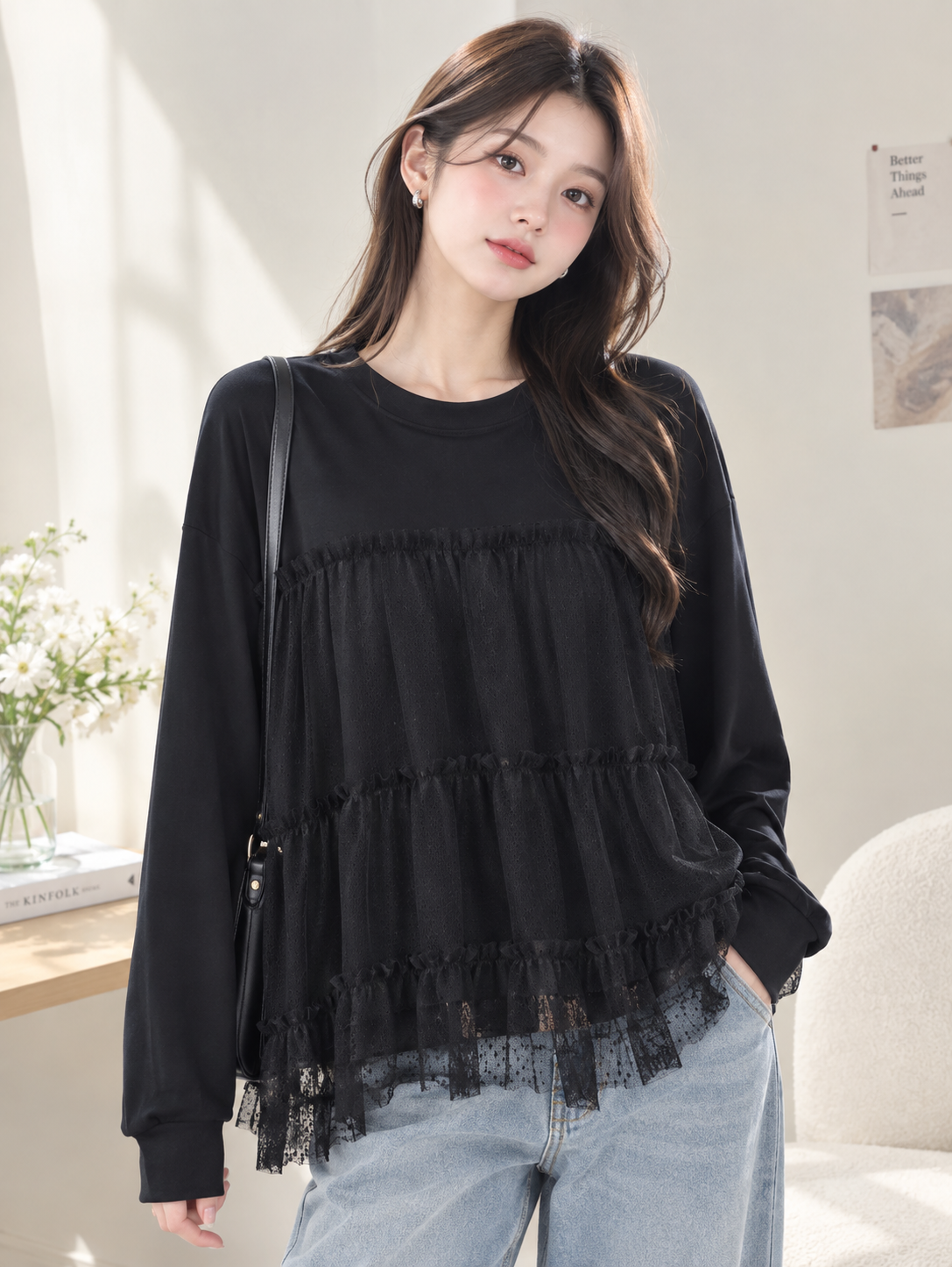 Obsidian Lace|韓系・黑曜蕾紗層次上衣4